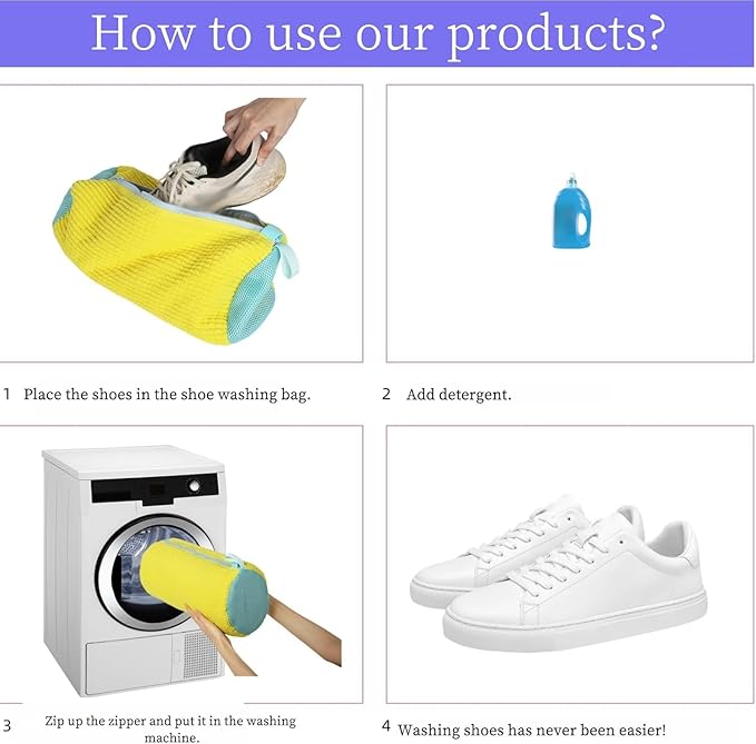 Debbu Shoe Washing Machine Bag, Laundry Shoe Bag for Washer and Dryer - Reusable Thick Non Fading Shoe Cleaning Bag for Sneaker Gym Tennis Shoes Unstain Cleaner Kit (2pc-yellow)