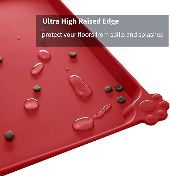 Reopet Waterproof Pet Feeding Mat with High Raised Edges, Heavier and Thicker Placemats for Cat Dog Water Bowl with BPA Free, Dogs Cats Food Mats for Messy Drinkers to Prevent Spill and Protect Floors