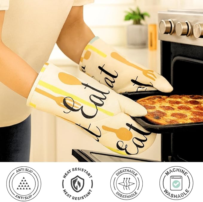 1 Pair (2 Pcs) of Oven Mitts – Heat Resistant Oven Gloves Kitchen, Safe for Baking, BBQ, Grilling - Cooking Gloves – Soft & Durable - Machine Washable – Silwervare Print