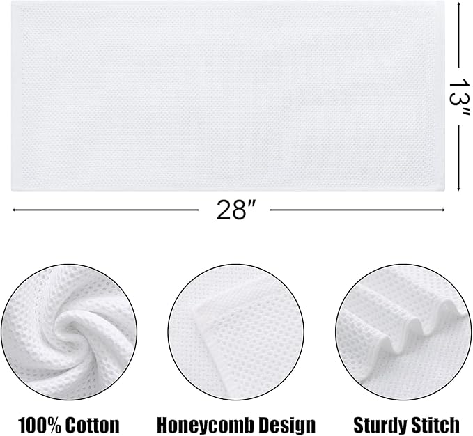 Kitinjoy 100% Cotton Waffle Weave Kitchen Towels, 12-Pack Super Soft and Absorbent Dish Towels for Drying Dishes, Kitchen Hand Towels, 13 in x 28 in, White