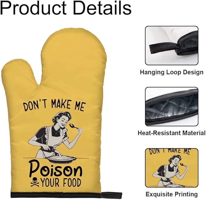 DYJYBMY Don't Let Me Poison Your Food Funny Oven Double Mitts (One Pair), Funny Vintage Ladies Kitchen Gadgets for Women, Housewarming Gift for Chef Friends, Hostess Baking Gift for Mom Sisters