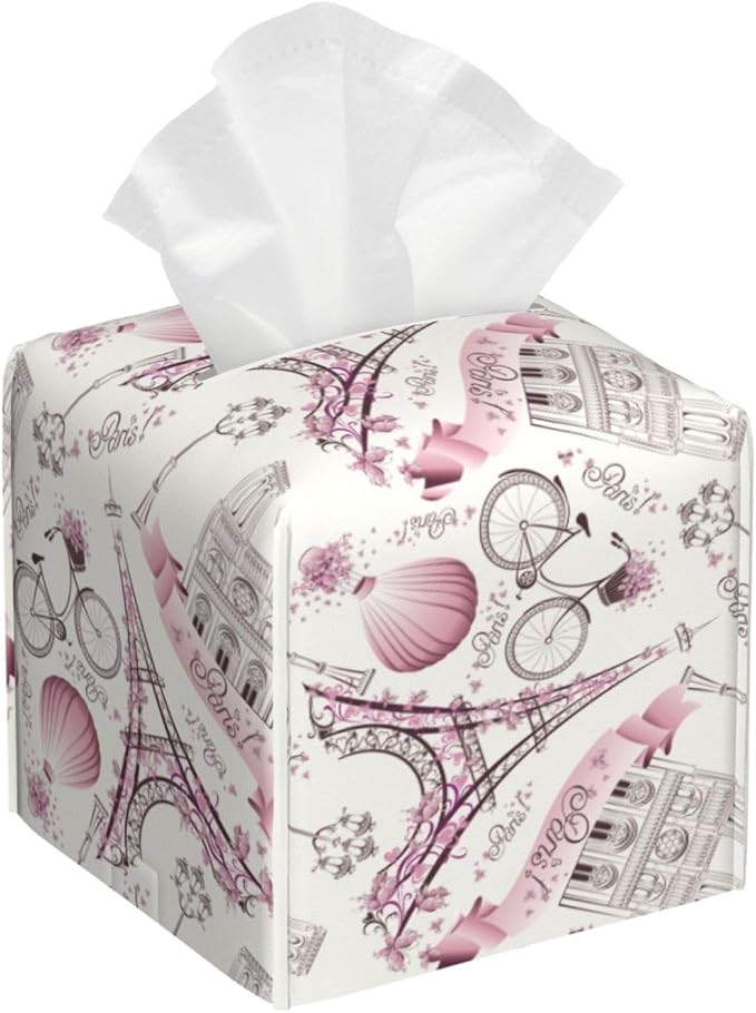 PVC Tissue Box Cover Holder,Tower Square Decorative Organizer,5.2"X5.2"X5.2" Tissue Case for Bathroom,Tabletop,Car,Office
