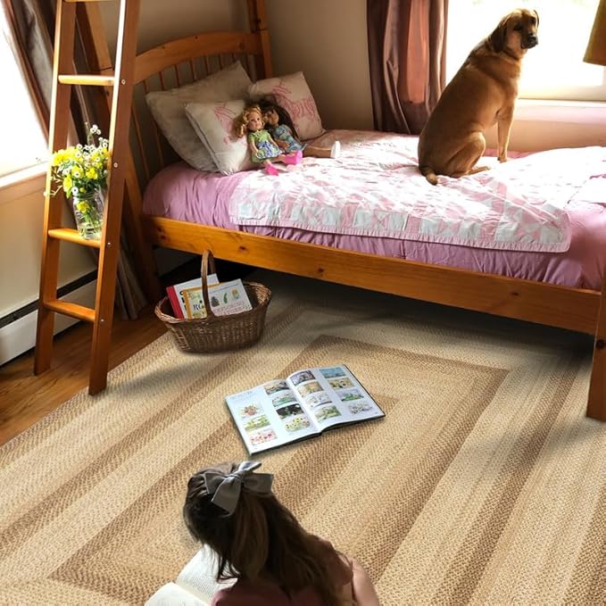 Homespice Cookie Dough Jute Braided Oval Rugs 4x6' - Brown Farmhouse Braided Rug for Bedroom and Living Room