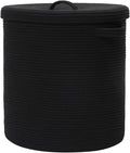 16" x 16" x 18" Extra Large Storage Basket with Lid, Cotton Rope Storage Baskets, Laundry Hamper, Cloth Bin, for Clothes Towels Blankets Pillows Storage in Living Room, All Black Basket with Cover
