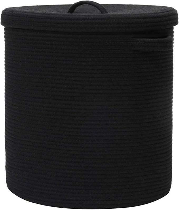 16" x 16" x 18" Extra Large Storage Basket with Lid, Cotton Rope Storage Baskets, Laundry Hamper, Cloth Bin, for Clothes Towels Blankets Pillows Storage in Living Room, All Black Basket with Cover