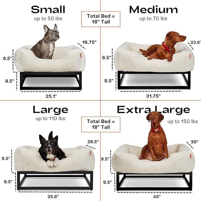 FUZI Elevated Dog Bed Small with Extra Cover, Luxury Raised Dog Beds, Removable and Machine Washable Bed Cover, Indoor/Outdoor Orthopedic Pet Bed, Small 25.1x16.75x18 Soft White & Dark Brown Base
