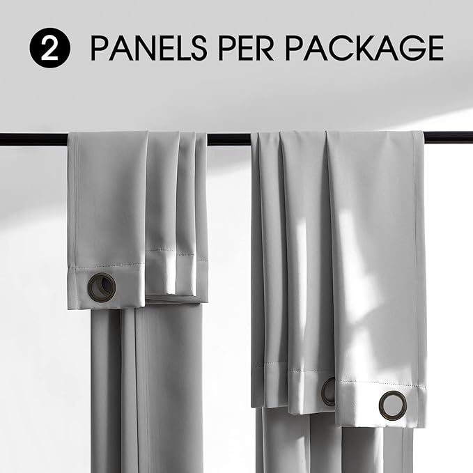 100% Blackout Curtains , 96 inches 2 Panel Sets, Heat and Full Light Blocking Drapes with Grommets for Bedroom, Thermal Insulated Window Treatment Drapes for Living Room (Light Grey, 52Wx96L)