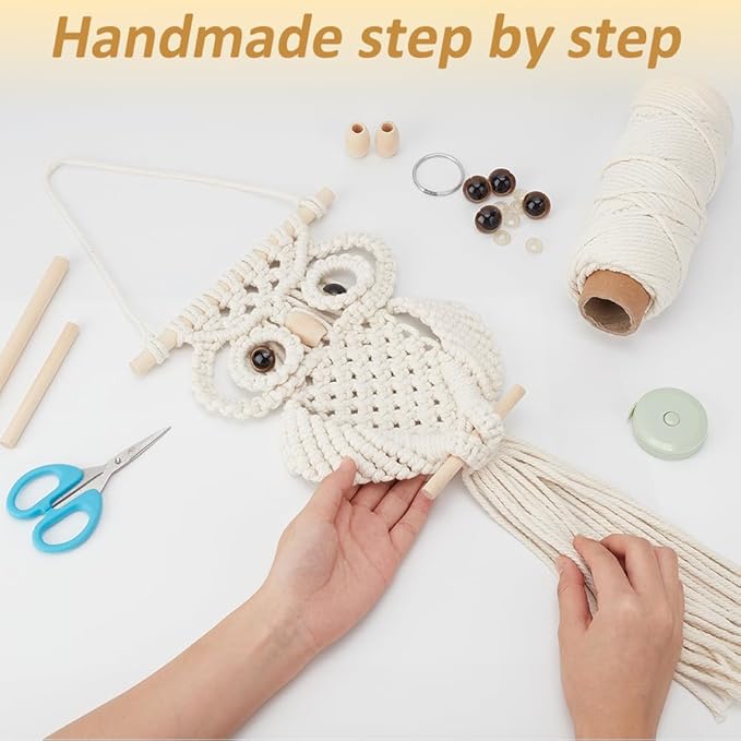 FREEBLOSS Macrame Owl Kit for Beginners Macrame Owl Wall Hanging Tapestry Kit Creative DIY Macrame Owl Boho Macrame Wall Hanging DIY Macrame Kit with Video Tutorial