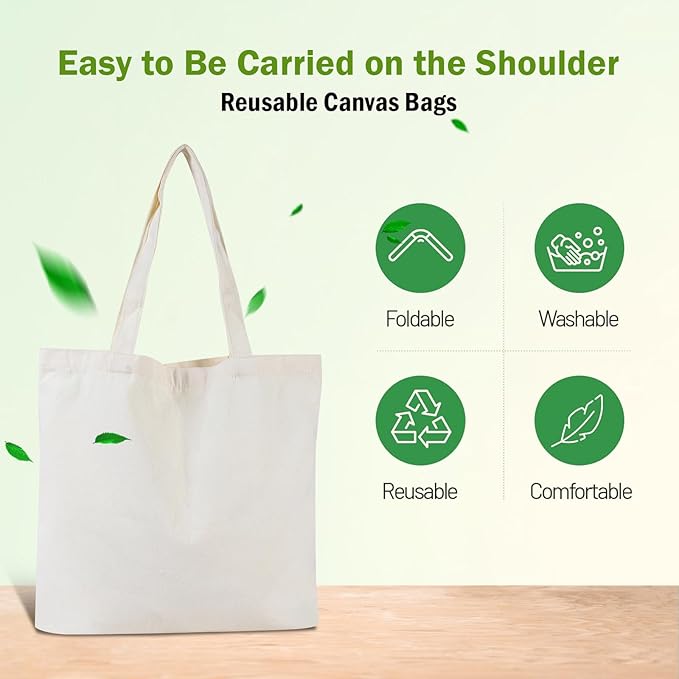 FF Sgdfc 2 Pcs Canvas Tote Bags, Natural Color Tote Bags 15 x 16 inch Sustainable Eco Friendly reusable, for Grocery Bags, DIY Gift Bags, Shopping Bags (Natural Colour)