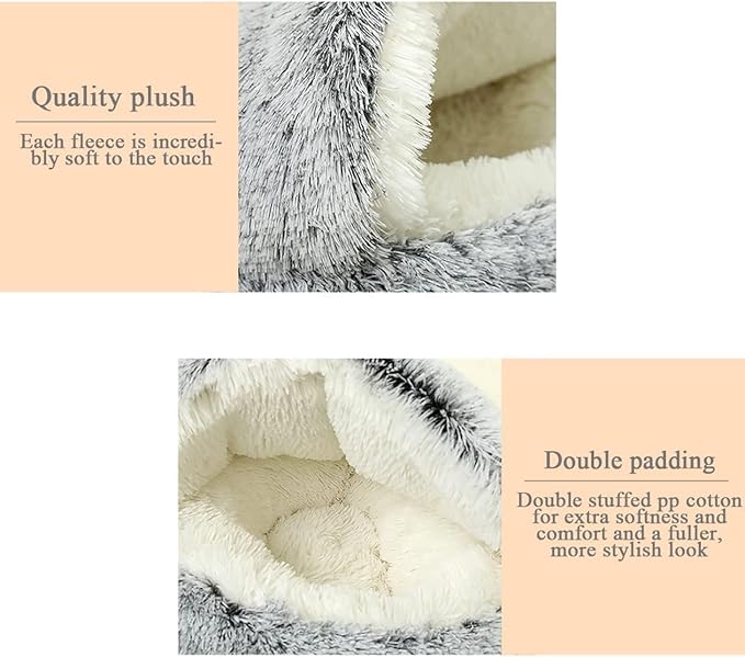 SUOXU Small Dog Bed, Nest Warm Super Soft Plush Faux Fur Washable Dog Bed with Non-Slip Bottom for Medium Small Dogs Snooze Sleeping Indoor (Gray-65cm/25in)