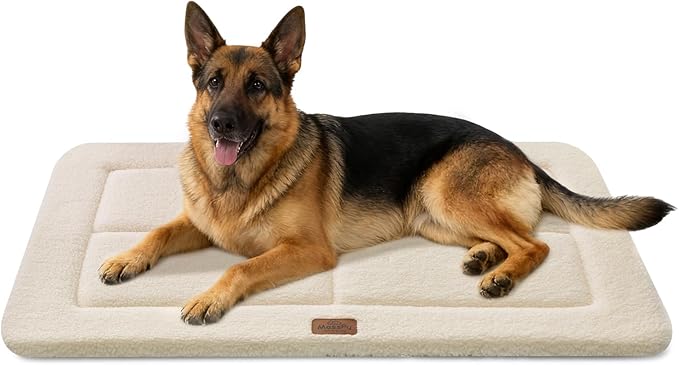 MASSFU Reversible Dog Crate Pad Bed for Extra Large Dogs,Washable & Non-Slip Kennel Pet Mat, High Density Foam and Soft Fleece Cat Bed for Indoor & Outdoor Use, 48" x 30", Cream White