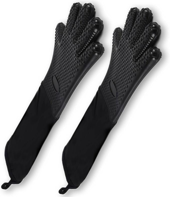Extra Long Professional Silicone Oven Mitts with Quilted Liner, Durable Heat Resistant Oven Gloves, Heat Resistant Oven Gloves,2 Pack (Black)