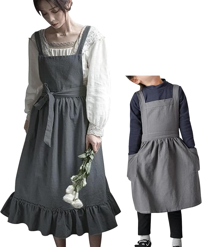ODIZLI Frill Apron for Women Cotton Cross Back Vintage Ruffle Apron for Garden Cooking Aprons