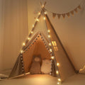 RONGFA Kids Teepee Tent with Lights &Large Pompoms & Carry Bag, Machine Washable Tent for Kids Indoor, Toddler Teepee for Girls & Boys（Without Mat）