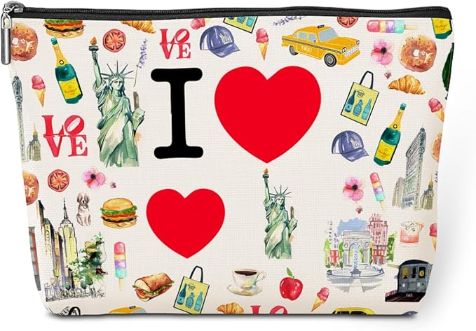 New York Makeup Bag Cosmetic Bag, Travel Gifts for Women, Souvenir Merchandise for NY Lovers & Travellers