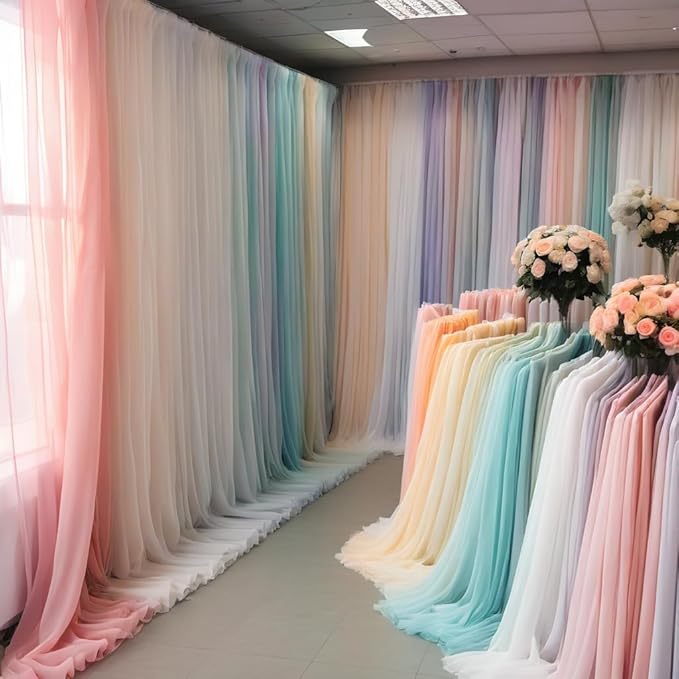 Barcelonetta | Chiffon Fabric | Decoration, Drapery Fabric | Wedding, Gender Reveal, Baby Shower, Birthday | for Arbor, Arch, Canopy, Table and Chair Decoration (Light Blue, 10 Yards)