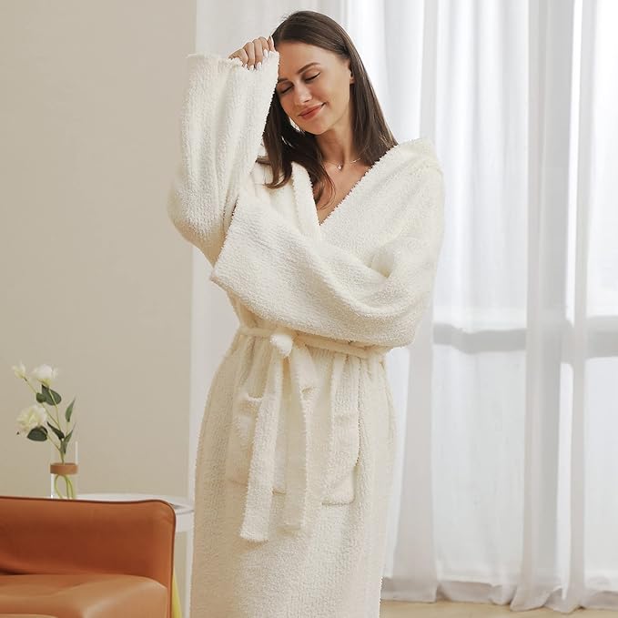 DOOWELL Women's Knit Lightweight Absorbent Robes, Soft Spa Bathrobe Loungewear with Pockets
