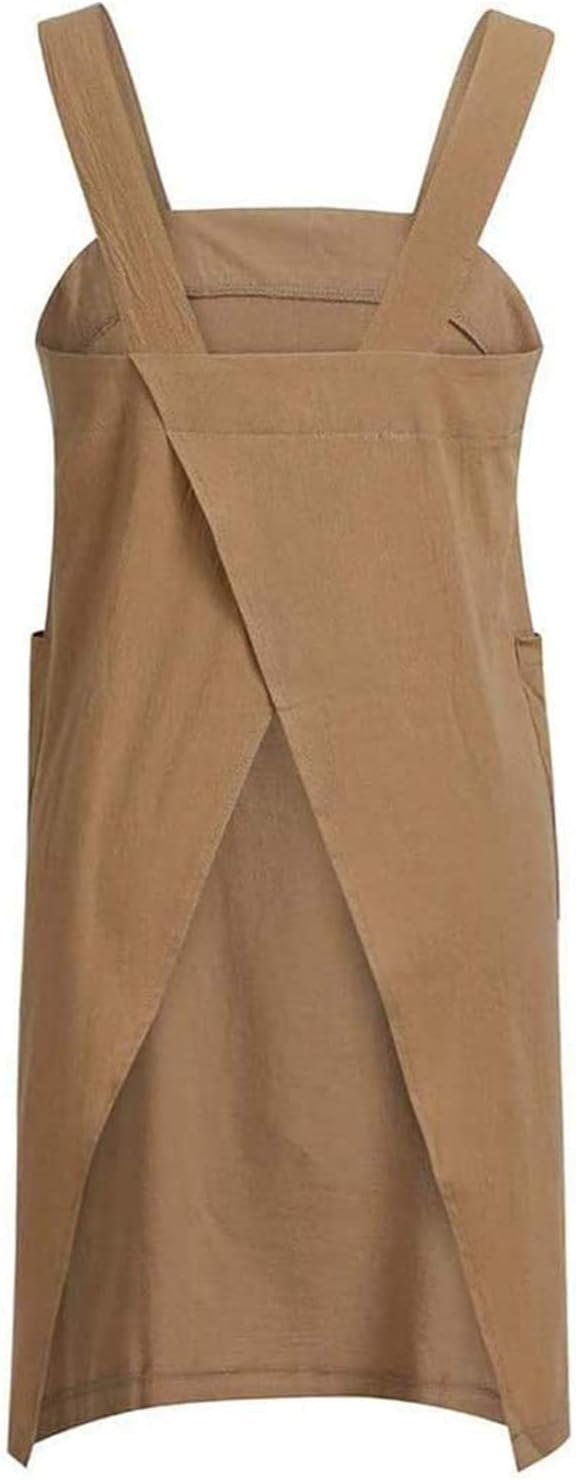 Women's Practical Cross Back Pinafore Apron with Large Pockets Home Kitchen,Restaurant,Coffee house,Cooking Gardening Works