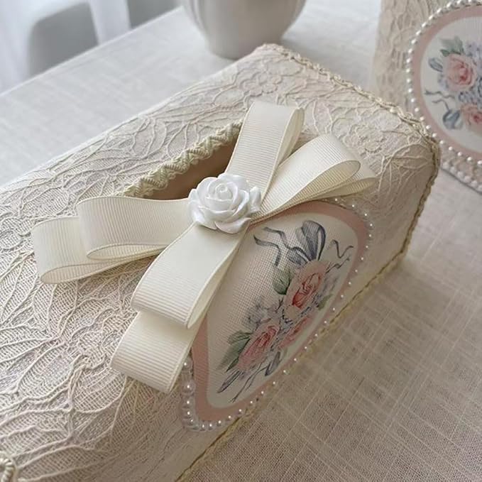 Tissue Cover Holder Fabric Art Cute Tissue Box Cover Dispenser Napkin Organizer for Bathroom Bedroom Office and Car (A - Apricot Color)