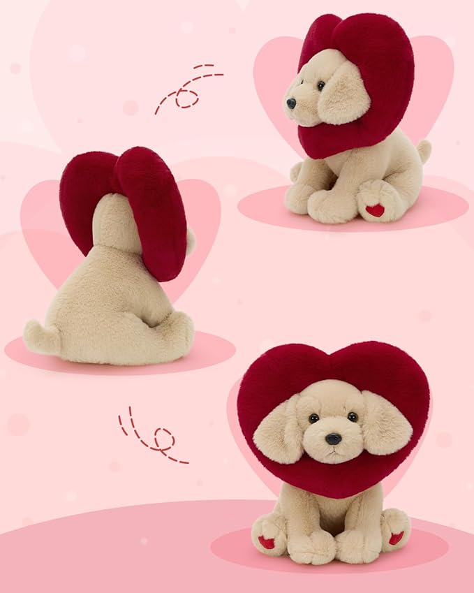 MaoGoLan Valentines Lab Plush with Heart-Shaped Hood,Adorable and Cuddly Labrador Dog Stuffed Animal,13.8" Loving Heart Puppy Plushie Gift for Valentines Day,Christmas,Anniversary,Long Distance
