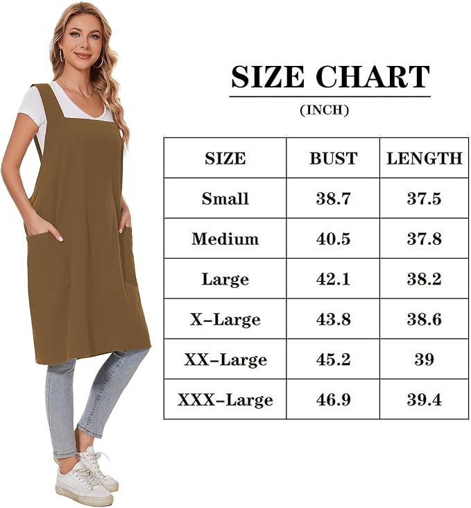 Linen Cotton Aprons for Women Smock Cross-Back Apron with Pockets