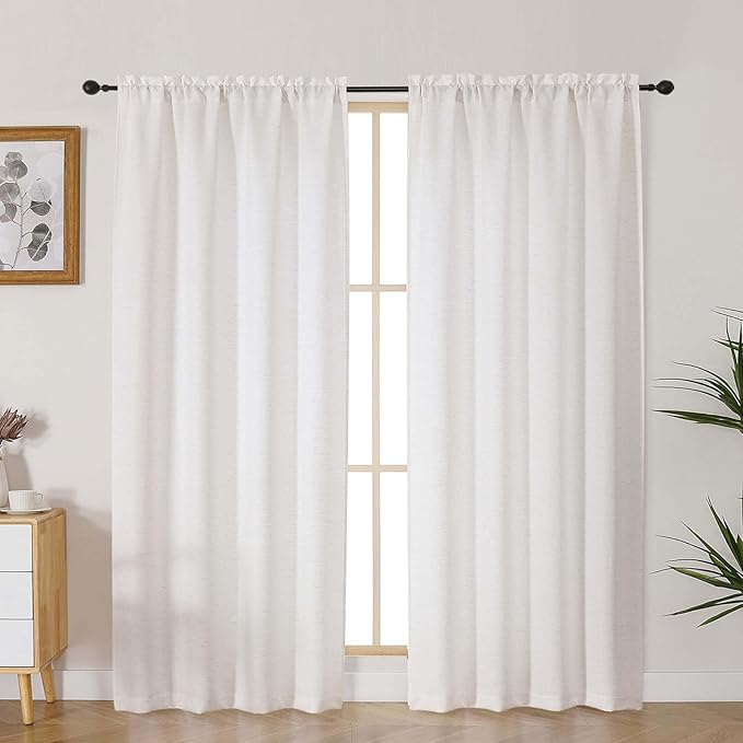 Lecloud Bessie Natural Curtains for Living Room Decor 72 Inches Long 2 Pcs, Dual Rod Pocket Light Filtering Bedroom Curtains, Airy Modern Elegant Drapes for Dining Room, Each Panel 40" W x 72" L