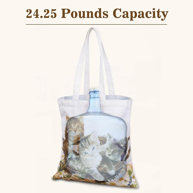 GICDSU Cats Cotton Canvas Tote Bag with Zipper, Reusable Grocery Bags, Beach Foldable Tote Bag for Women, Funny Totebag with Inner Pocket for Shopping Travel Gym Work