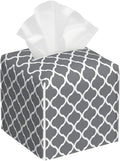 POIUBLE Tissue Box Holder Grey Quatrefoil Tissue Box Cover Square Leather Tissue Holder Organizer Portable Decorative Facial Paper Case for Home Office Bathroom Vanity Countertop