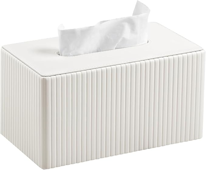 MEIBOOCH Extra Large Tissue Box Cover for Standard Size 180 to 230 Count Box of Tissues, PU Leather Rectangle Tissue Holder with Magnetic Closure (Ivory)