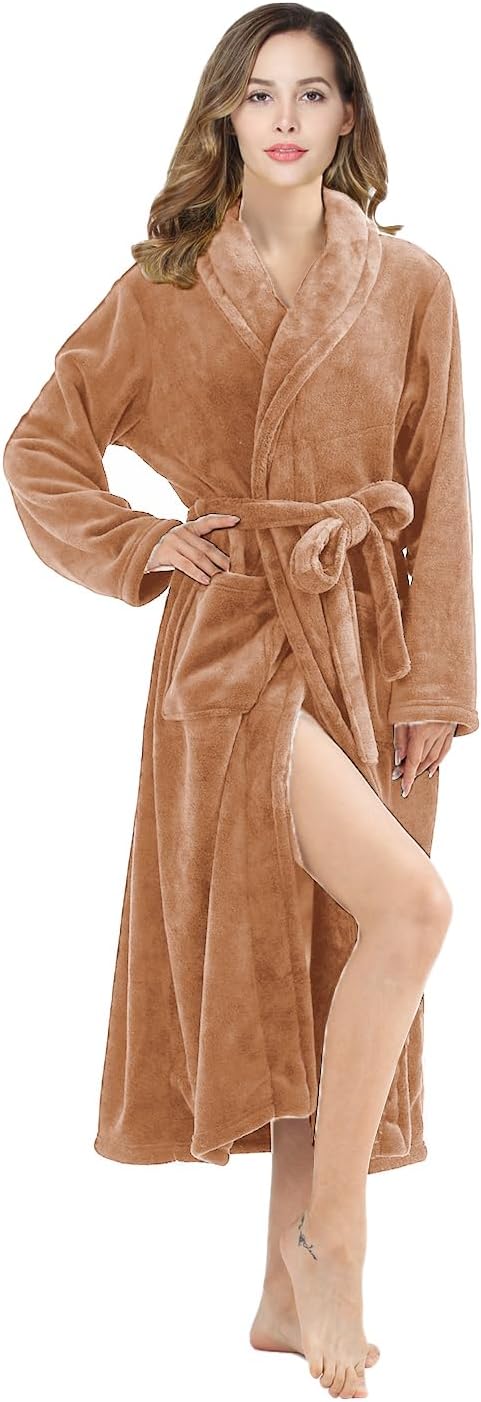 RONGTAI Womens Bathrobe Ladies Fleece Plush Warm Long Robes Fleece Nightgown Sleepwear