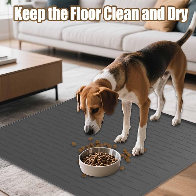 40"x30" Extra Large Silicone Pet Food Mat, XXL Pet Feeding Mat with Raised Edges, Waterproof Dog Bowl Mat for Food and Water, Cat and Dog Placemat for Floors, Black