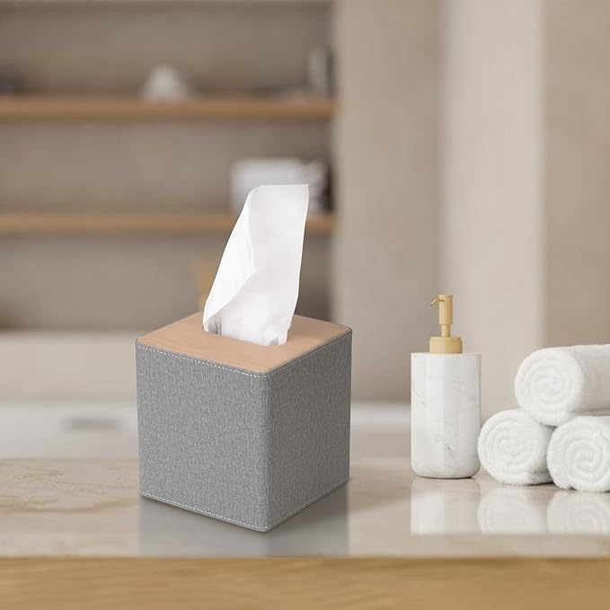 MOCHTERO Modern Square Tissue Box Cover, Decorative Bathroom Facial Tissue Holder,for Living Room, Car, Bedroom, Office,etc. (Grey)