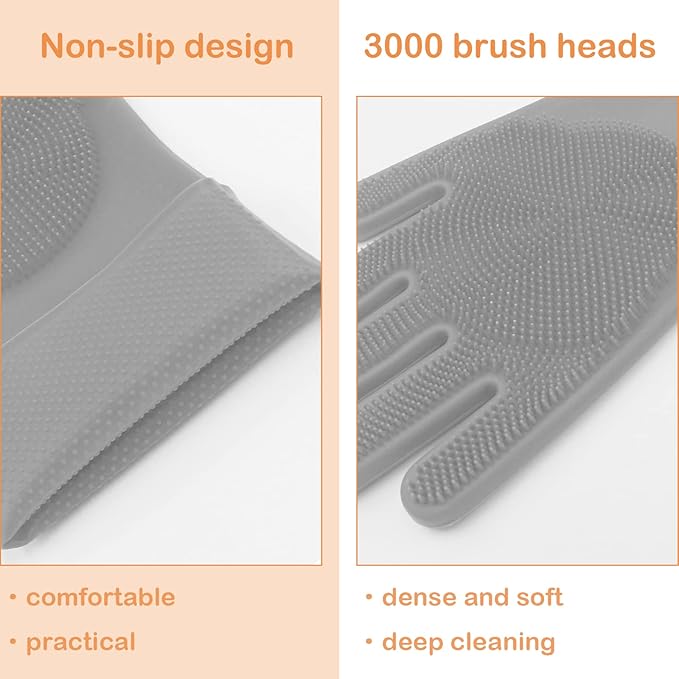 Yintoper Pet Grooming Gloves, Dog Bathing Gloves with High-Density Teeth, Heat Resistant Silicone Cat Hair Remover with Enhanced Five Finger Design, Bathing and Massaging for Dogs and Cats (Grey)