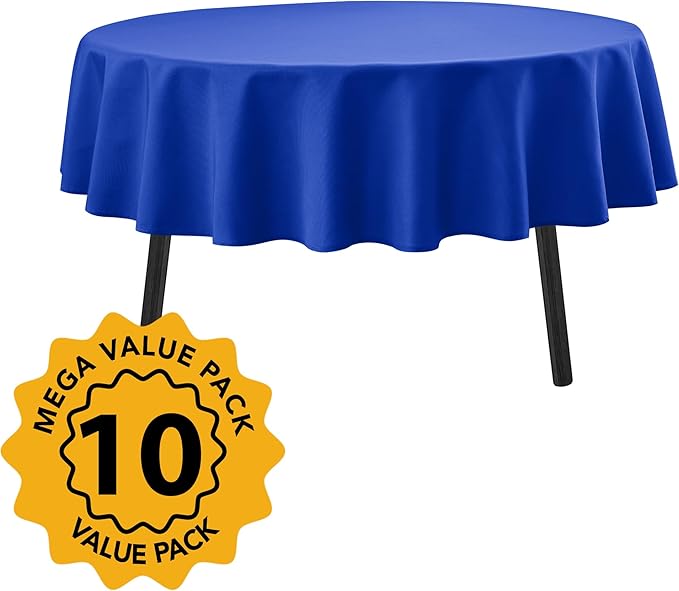 10-Pack Royal Blue Round Tablecloths, 90 Inches, Stain-Resistant Polyester for 4-5 Ft Round Tables - Washable Table Covers for Weddings, Banquets, Birthday Parties, Events