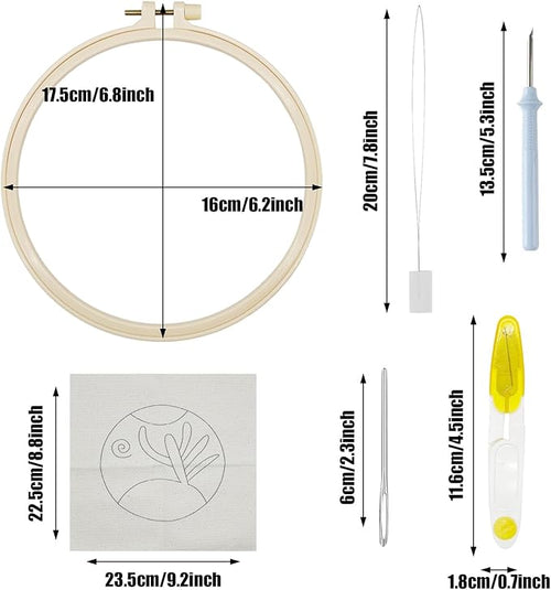 Allazone 4 Set Punch Needle Kits, 15 cm Embroidery Starter Kits, Punch Needle Tool Threader Fabric Embroidery Hoop, Yarn and Home Decor