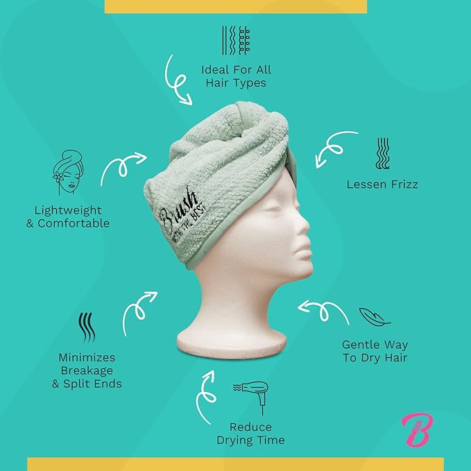 Felicia Leatherwood Microfiber Hair Towel Wrap - Quick Drying, Anti Frizz & Gentle on Hair - Easy to Use, Saves Time, Lightweight & Compact - for Curly, Long & Thick Hair - Men & Women - Mint