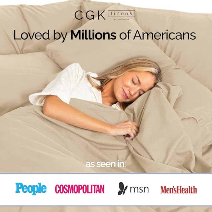 400 Thread Count Cotton Sheet Set - Twin XL Size 100% Cotton Sheets - Easily Fits 8" to 16" Mattress - Silky-Soft, Wrinkle Free, Breathable & Comfy - Deep Pockets & Hotel Quality Bedding Set - Cream