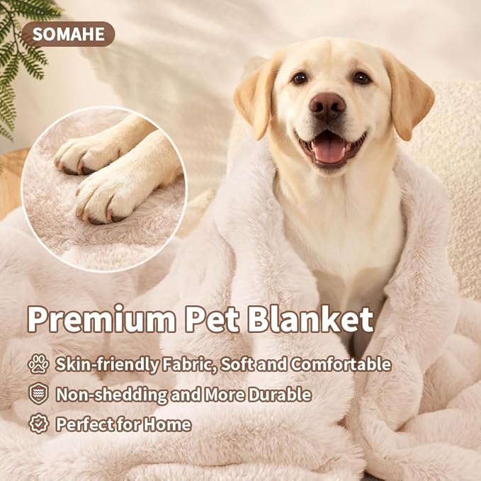 SOMAHE Dog Blanket Self-Warming Throw for Medium & Large Dogs, Dual-Side Sherpa Plush, Thick Crate Bed Cover & Car Seat Mat, Anti-Static Machine Washable No Shrink, 39x30 Inch White