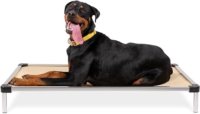 K9 Ballistics Chew Proof Elevated Outdoor Cooling Cot Bed for X Large Dogs - Virtually Indestructible, Preassembled, Withstands Aggressive Chewers - XL, Ripstop Sandstone