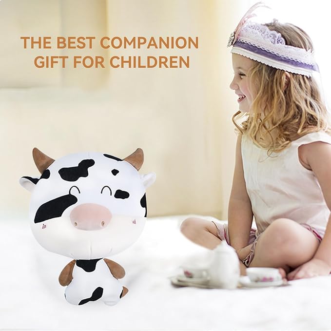 stocaggio Kids Travel Pillow - 2-in-1 Deformable Kids Neck Pillow for Traveling, Soft U-Shaped Pillow with Adorable Animal Design, Comfy Sleep and Play, Ideal for Airplanes and Traveling-Milk Cow