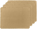 Solino Home Fringe Linen Placemats Set of 4 - 14 x 19 Inch Placemats Kelp - 100% Pure Linen Table Mats for Spring - Handcrafted and Machine Washable