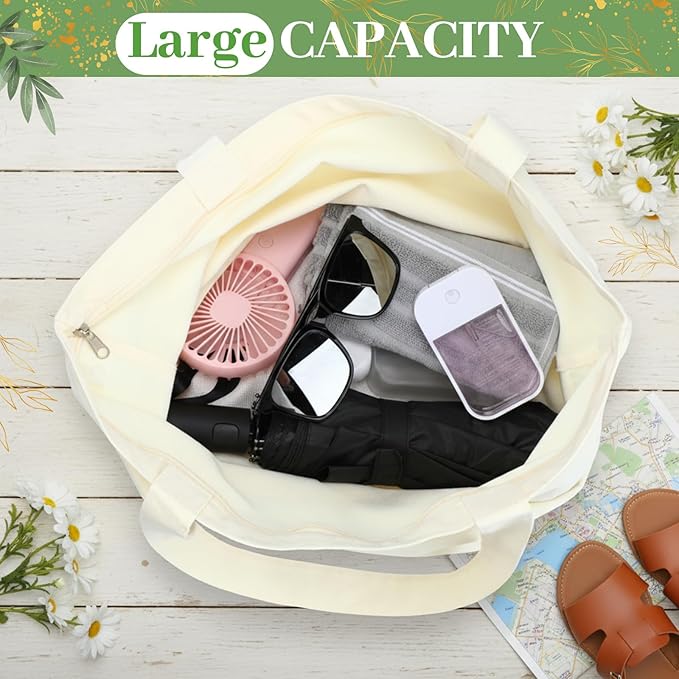 Silkfly 20 Pcs Extra Large Canvas Tote Bags Bulk 19.7x15.8'' Blank Cotton Canvas Bag with Zipper Handles Reusable Plain Grocery Makeup Handbag for DIY(Beige)