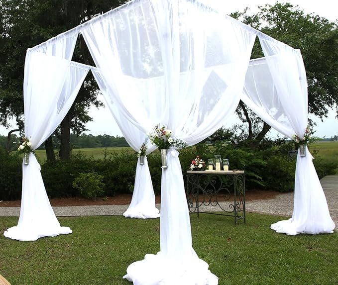 Barcelonetta | Chiffon Fabric | Decoration, Drapery Fabric | Wedding, Gender Reveal, Baby Shower, Birthday | for Arbor, Arch, Canopy, Table and Chair Decoration (White, 10 Yards)
