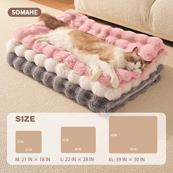 Cat Blanket for Indoor Cats Ultra Soft Plush Faux Fur Kitten Blankets Machine Washable Reversible Pet Throw Protector for Couch Furniture 21"X 18"Peach Pink