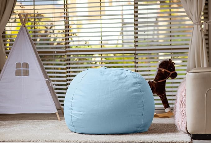 Wekapo Stuffed Animal Storage Bean Bag Chair Cover for Kids | Stuffable Zipper Beanbag for Organizing Children Plush Toys Large Premium Cotton Canvas (Solid Lightblue, X-Large)