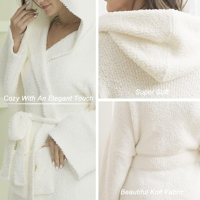 DOOWELL Women's Knit Lightweight Absorbent Robes, Soft Spa Bathrobe Loungewear with Pockets