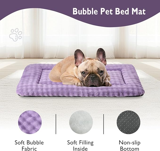 Yaning Dog Bed Mat Crate Pad for Medium Dogs, Washable Soft Pet Sleeping Mat Kennel Pad with 3D Bubble Pattern, Dusty Purple, 30"x 19"