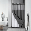 eachope Charcoal Grey No Hook Waffle Weave Shower Curtain with snap-in Liner Replacement, 230GSM Waterproof Fabric Hotel Shower Curtain Set for Bathroom, Through Mesh Top Window,54Wx80H