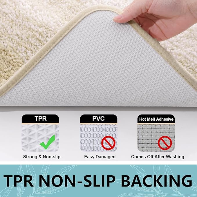 Arotive Microfiber Bathroom Rugs, Shaggy Soft and Absorbent Bath Rug, Non-Slip, Thick Plush Machine Washable Dry Bath Mats for Bathroom, Tub and Shower, 70x24, Light Beige, Rectangular