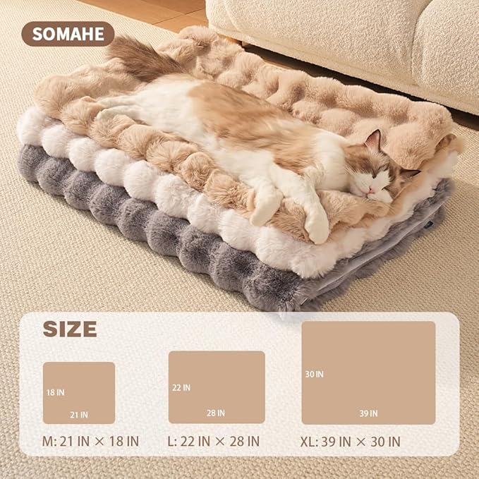 SOMAHE Self-Warming Cat Blanket, Dual-Side Plush Sherpa Throw with Anti-Static, Snuggle Mat for Kittens & Cats, Cozy Bed Topper for Windowsills & Couches, Machine Washable & Dryable, 21x18 Inch Coffee